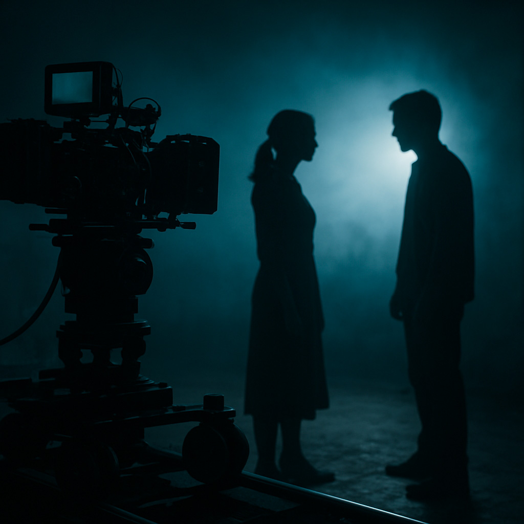 Tournage sur un plateau de cinéma avec caméra professionnelle